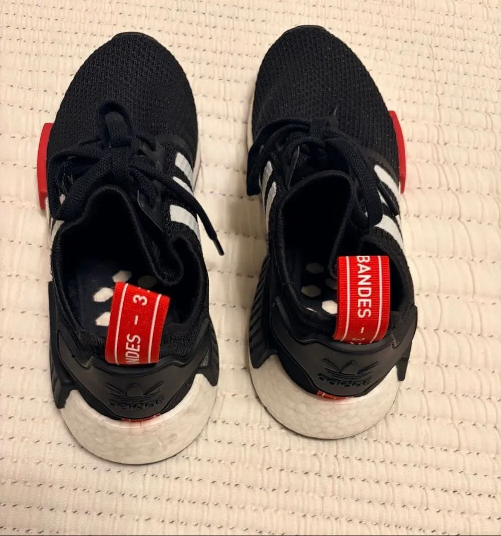 Adidas NMD_R1 Boost Sneakers Women’s 8.5 Black White Red Knit Athletic Shoes